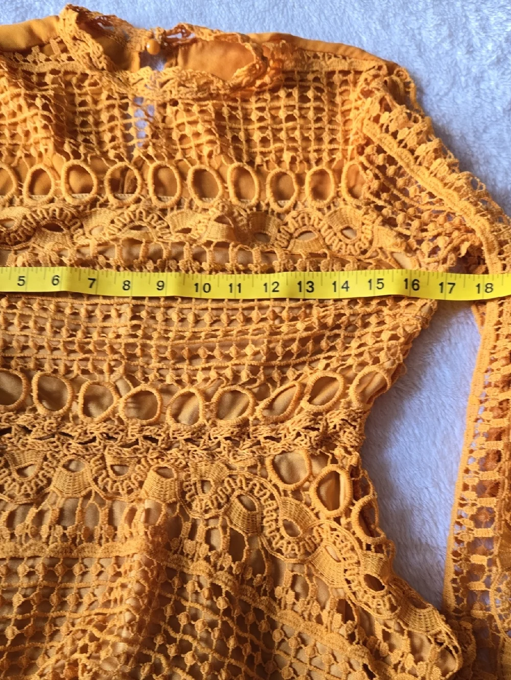 SHEIN Mustard Crochet Long-Sleeve Peplum Blouse